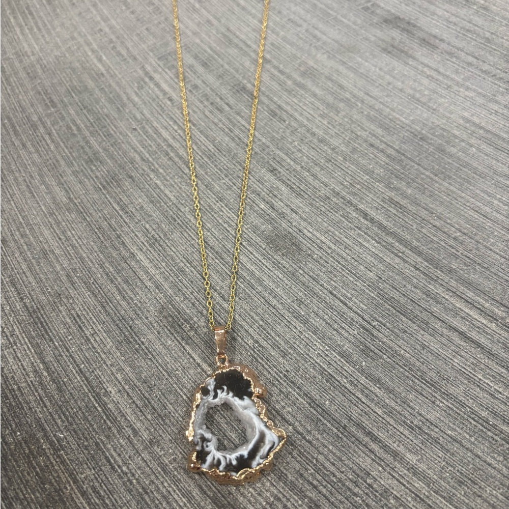 Gold and Black Geode Pendant Necklace